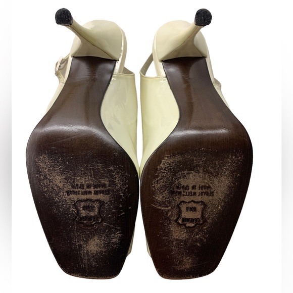 Vintage Stuart Weitzman Peep Toe Cream Patent Sling Backs Size 8 - Picture 4 of 6